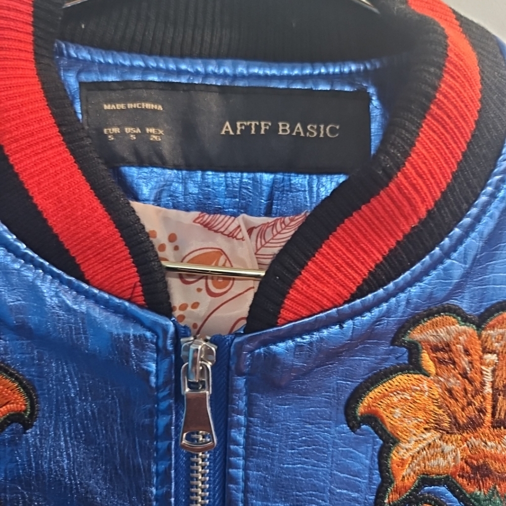 Size Blue Small Aftf Basic Bomber Jacket With Emb… - image 6